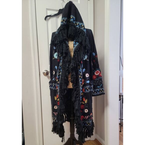 Time For Me Wrap Cardigan Knit Multi-Color Embroidered W/ Hoodie M - Picture 1 of 12